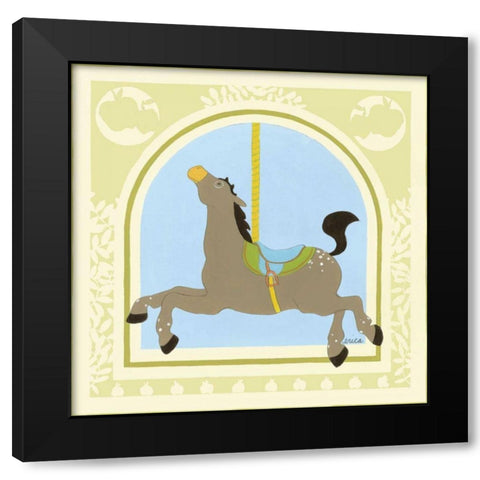 Horse Carousel Black Modern Wood Framed Art Print with Double Matting by Vess, June Erica