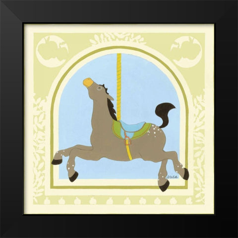 Horse Carousel Black Modern Wood Framed Art Print by Vess, June Erica