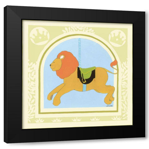 Lion Carousel Black Modern Wood Framed Art Print by Vess, June Erica