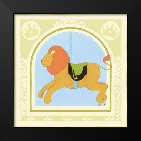 Lion Carousel Black Modern Wood Framed Art Print by Vess, June Erica