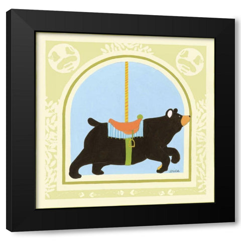 Bear Carousel Black Modern Wood Framed Art Print by Vess, June Erica