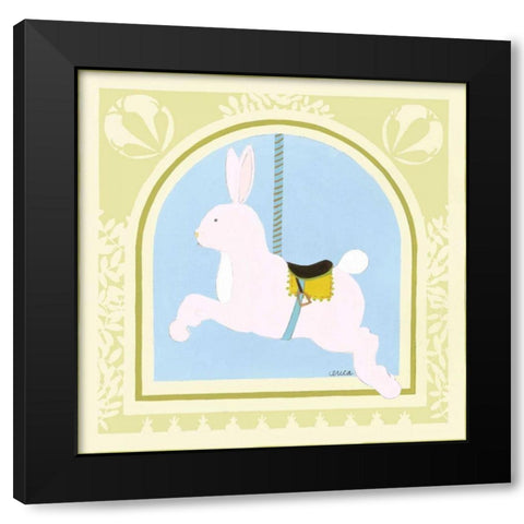 Rabbit Carousel Black Modern Wood Framed Art Print with Double Matting by Vess, June Erica