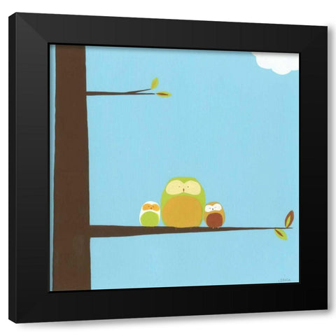 Tree-top Owls III Black Modern Wood Framed Art Print with Double Matting by Vess, June Erica