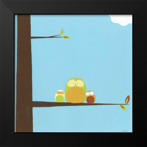 Tree-top Owls III Black Modern Wood Framed Art Print by Vess, June Erica