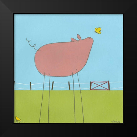 Stick-leg Pig I Black Modern Wood Framed Art Print by Vess, June Erica