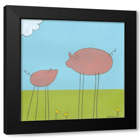 Stick-leg Pig II Black Modern Wood Framed Art Print with Double Matting by Vess, June Erica