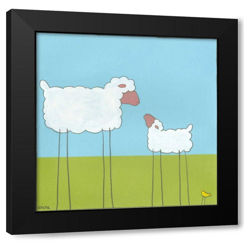 Stick-leg Sheep I Black Modern Wood Framed Art Print with Double Matting by Vess, June Erica