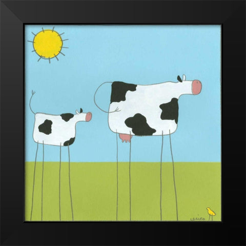 Stick-leg Cow I Black Modern Wood Framed Art Print by Vess, June Erica