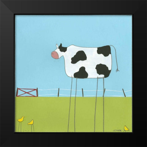 Stick-leg Cow II Black Modern Wood Framed Art Print by Vess, June Erica