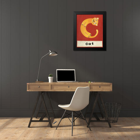 C is for Cat Black Modern Wood Framed Art Print by Zarris, Chariklia