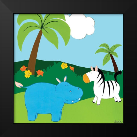 Jungle Jamboree III Black Modern Wood Framed Art Print by Vess, June Erica