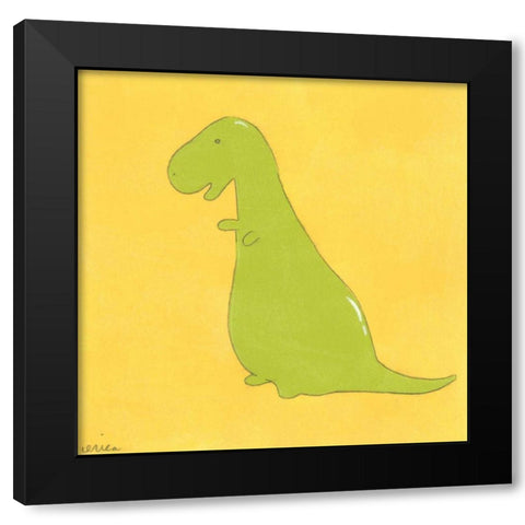 T-Rex Black Modern Wood Framed Art Print by Vess, June Erica