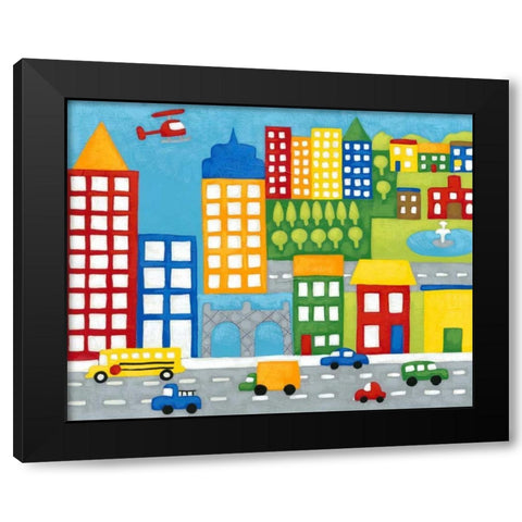 Storybook City Black Modern Wood Framed Art Print with Double Matting by Zarris, Chariklia