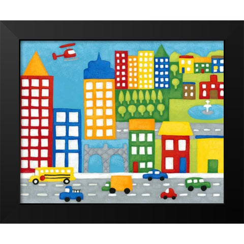 Storybook City Black Modern Wood Framed Art Print by Zarris, Chariklia