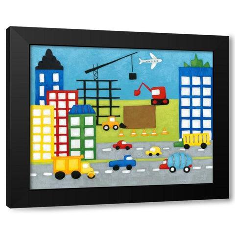 Storybook Construction Site Black Modern Wood Framed Art Print with Double Matting by Zarris, Chariklia