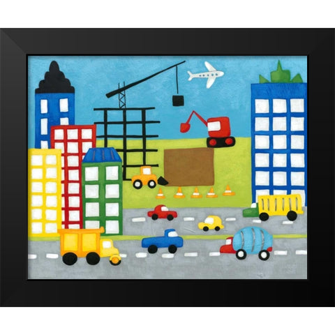 Storybook Construction Site Black Modern Wood Framed Art Print by Zarris, Chariklia