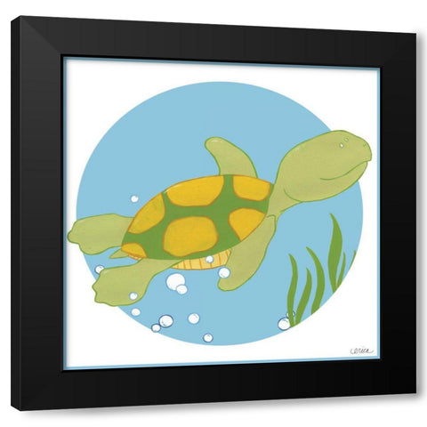 Timothy the Turtle Black Modern Wood Framed Art Print with Double Matting by Vess, June Erica