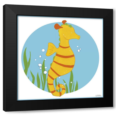 Sally the Seahorse Black Modern Wood Framed Art Print by Vess, June Erica