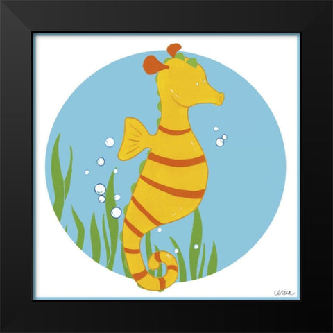 Sally the Seahorse Black Modern Wood Framed Art Print by Vess, June Erica