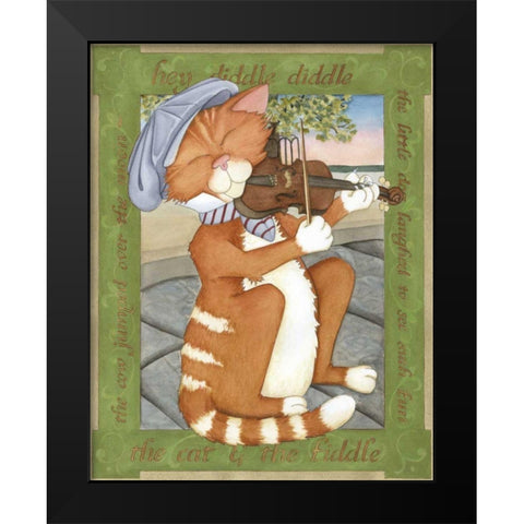 The Cat and The Fiddle Black Modern Wood Framed Art Print by Friel, Tara