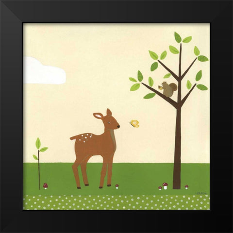 Woodland Friends I Black Modern Wood Framed Art Print by Vess, June Erica