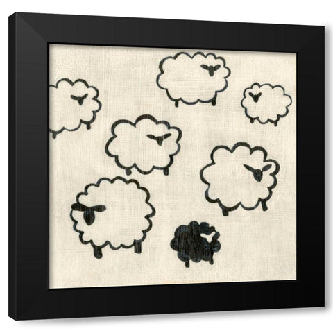 Best Friends - Sheep Black Modern Wood Framed Art Print by Zarris, Chariklia