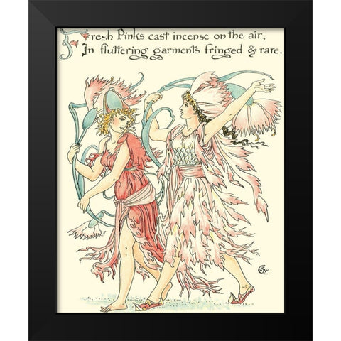 Shakespeares Garden VI (Carnation) Black Modern Wood Framed Art Print by Crane, Walter