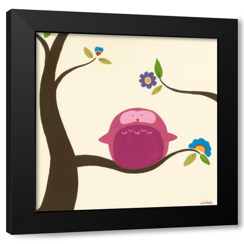 Orchard Owls IV Black Modern Wood Framed Art Print by Vess, June Erica