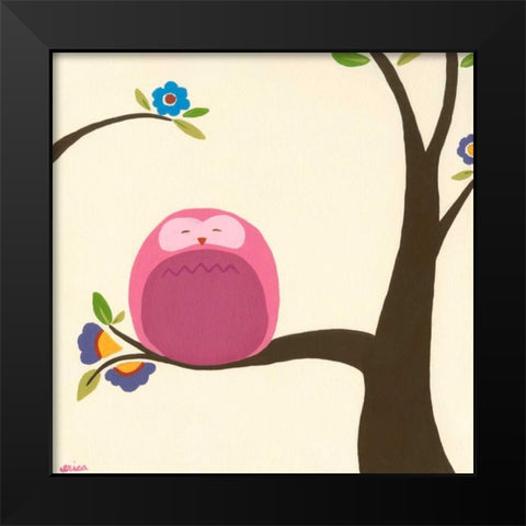 Orchard Owls VI Black Modern Wood Framed Art Print by Vess, June Erica