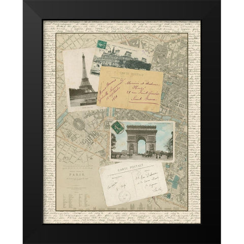 Post Cards from Paris Black Modern Wood Framed Art Print by Vision Studio