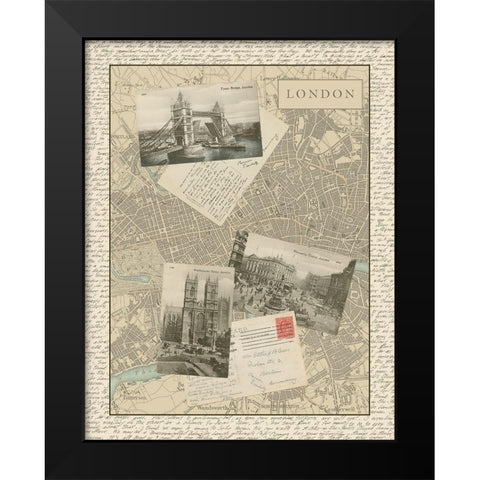 Post Cards from London Black Modern Wood Framed Art Print by Vision Studio