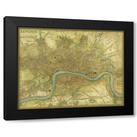 Map of London Black Modern Wood Framed Art Print with Double Matting by Vision Studio