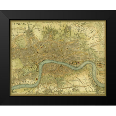 Map of London Black Modern Wood Framed Art Print by Vision Studio