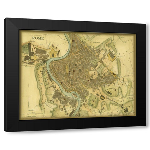 Map of Rome Black Modern Wood Framed Art Print by Vision Studio
