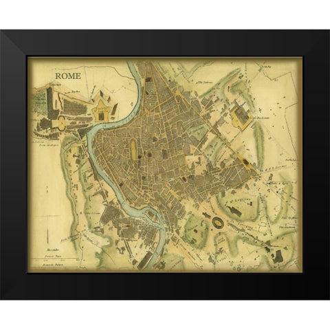 Map of Rome Black Modern Wood Framed Art Print by Vision Studio