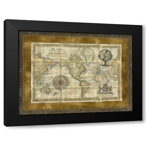 Antique World Map Black Modern Wood Framed Art Print by Vision Studio