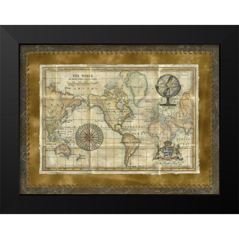 Antique World Map Black Modern Wood Framed Art Print by Vision Studio