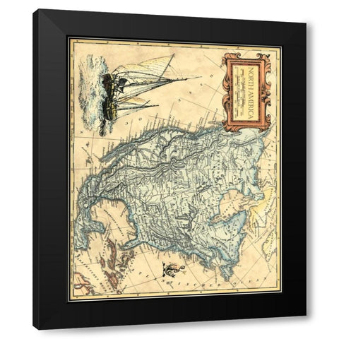 North America Map Black Modern Wood Framed Art Print by Vision Studio