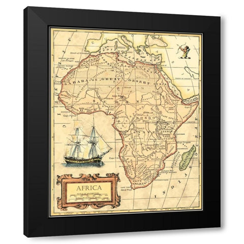 Africa Map Black Modern Wood Framed Art Print with Double Matting by Vision Studio