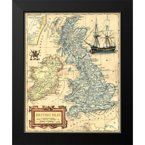 British Isles Map Black Modern Wood Framed Art Print by Vision Studio