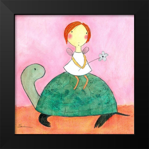 Fairy on Turtle Black Modern Wood Framed Art Print by Sonheim, Carla