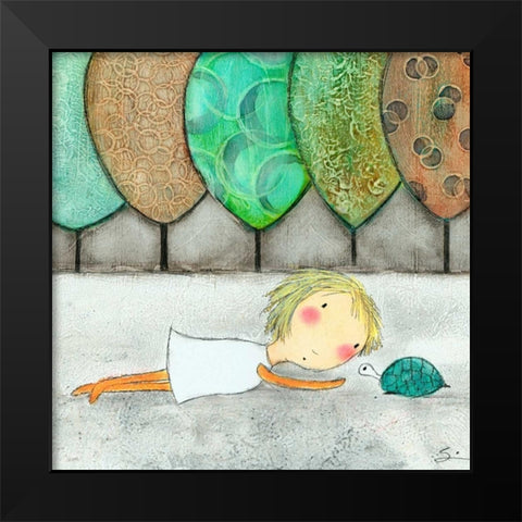 Girl with Turtle Black Modern Wood Framed Art Print by Sonheim, Carla