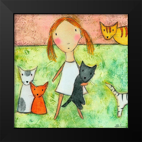 Girl with Cats Black Modern Wood Framed Art Print by Sonheim, Carla