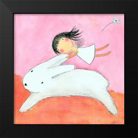Fairy on Hare Black Modern Wood Framed Art Print by Sonheim, Carla