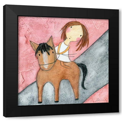 Pink Horse Black Modern Wood Framed Art Print by Sonheim, Carla