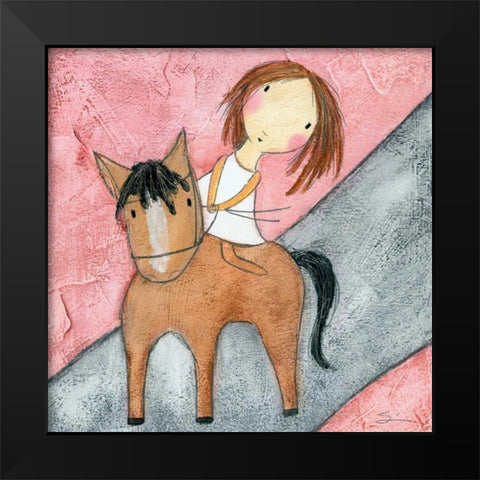 Pink Horse Black Modern Wood Framed Art Print by Sonheim, Carla