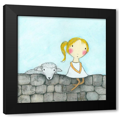Girl with Lamb Black Modern Wood Framed Art Print with Double Matting by Sonheim, Carla