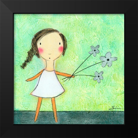 Green Flowers Black Modern Wood Framed Art Print by Sonheim, Carla