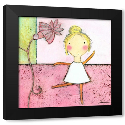 Pink Ballerina Black Modern Wood Framed Art Print with Double Matting by Sonheim, Carla