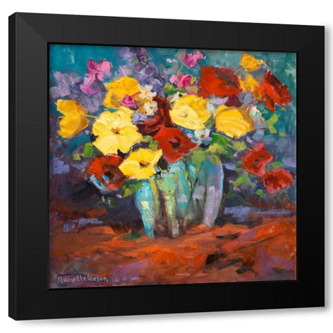 Floral Kaleidoscope I Black Modern Wood Framed Art Print by Oleson, Nanette